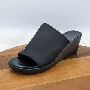 Pesaro Sandals Sara Slides 9.5 Black Fabric Stretch Mules Wedges 90s Y2K Popular